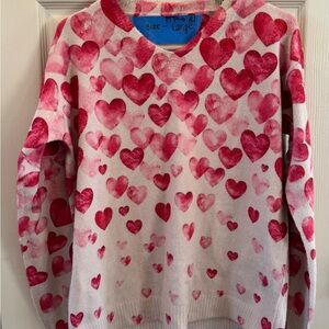 Heart Patterned Pink and White Sweater